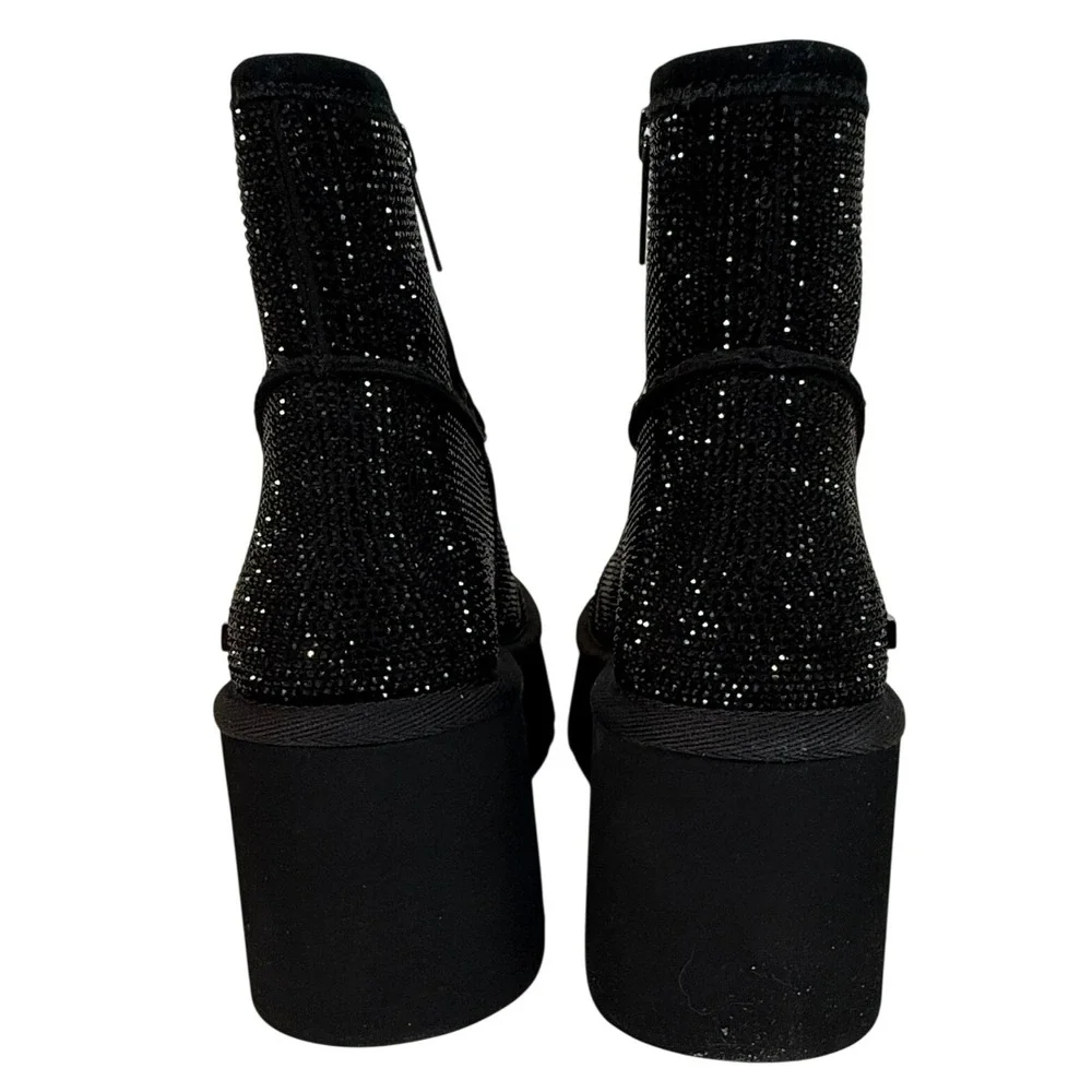 Michael Kors Delilah Bootie Black Rhinestone Platform Lug Sole Boots Womens 7 - Picture 8 of 10